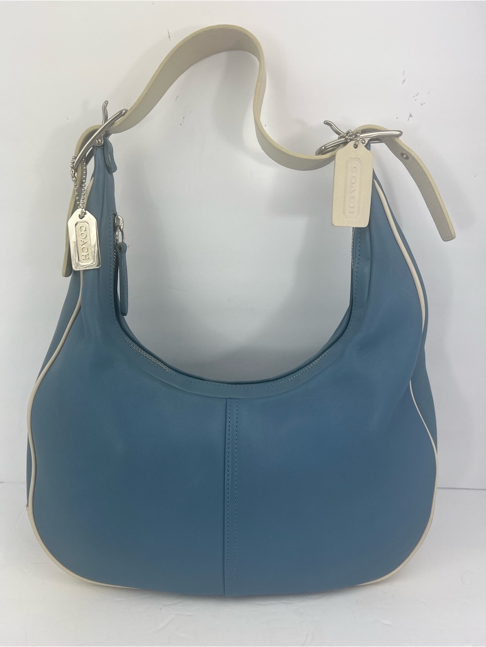 COACH VINTAGE LEGACY WEST ZOE HOBO BAG, SOFT LEATHER POOL BLUE LEATHER & WHITE